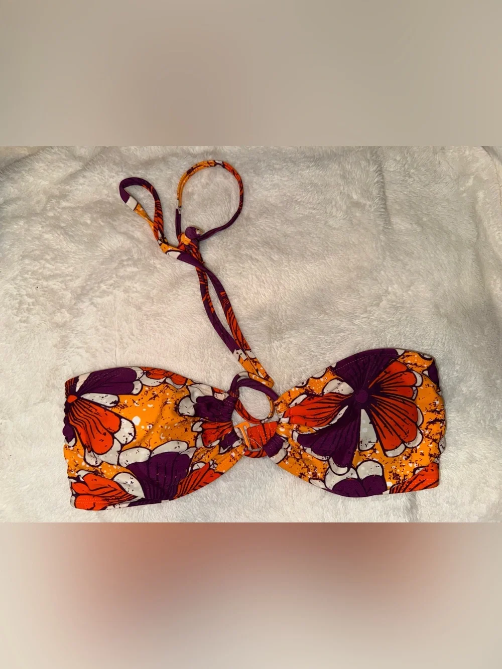 Old Navy Orange Purple Floral Bandeau Bikini Top